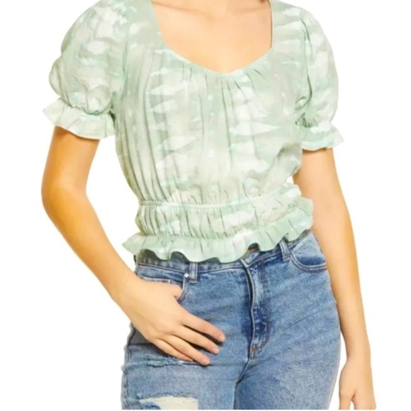 Good Luck Gem | Tops | New Good Luck Gem Pastel Green Tie Dye Ruffle ...